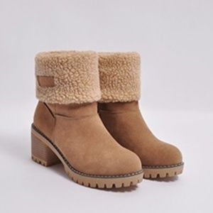 Camel Winter Women Warm Chunky Heel Short SnowBoot
